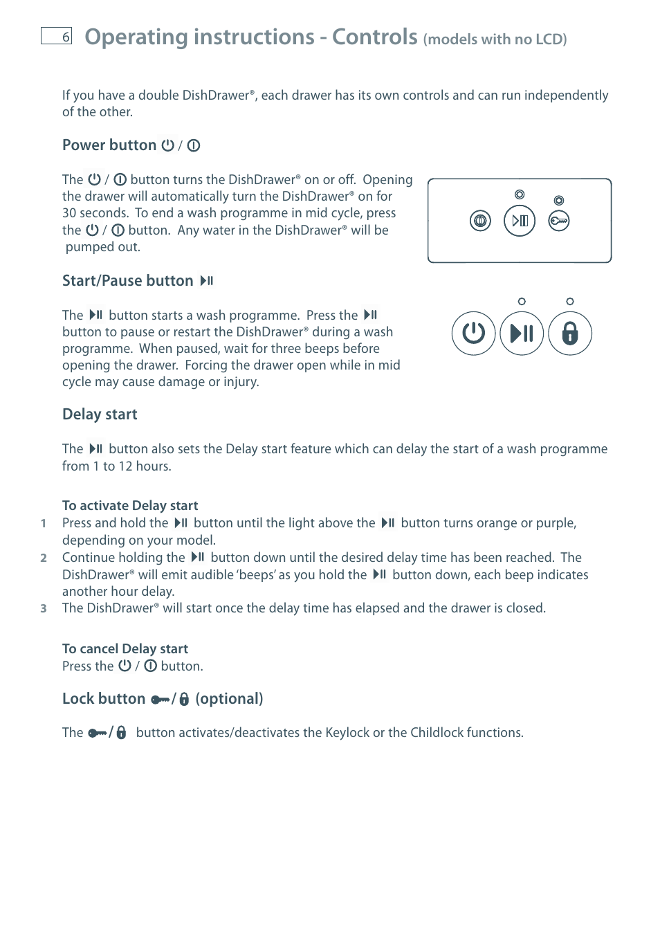 Operating instructions - controls | Fisher & Paykel DD60 User Manual | Page 8 / 48