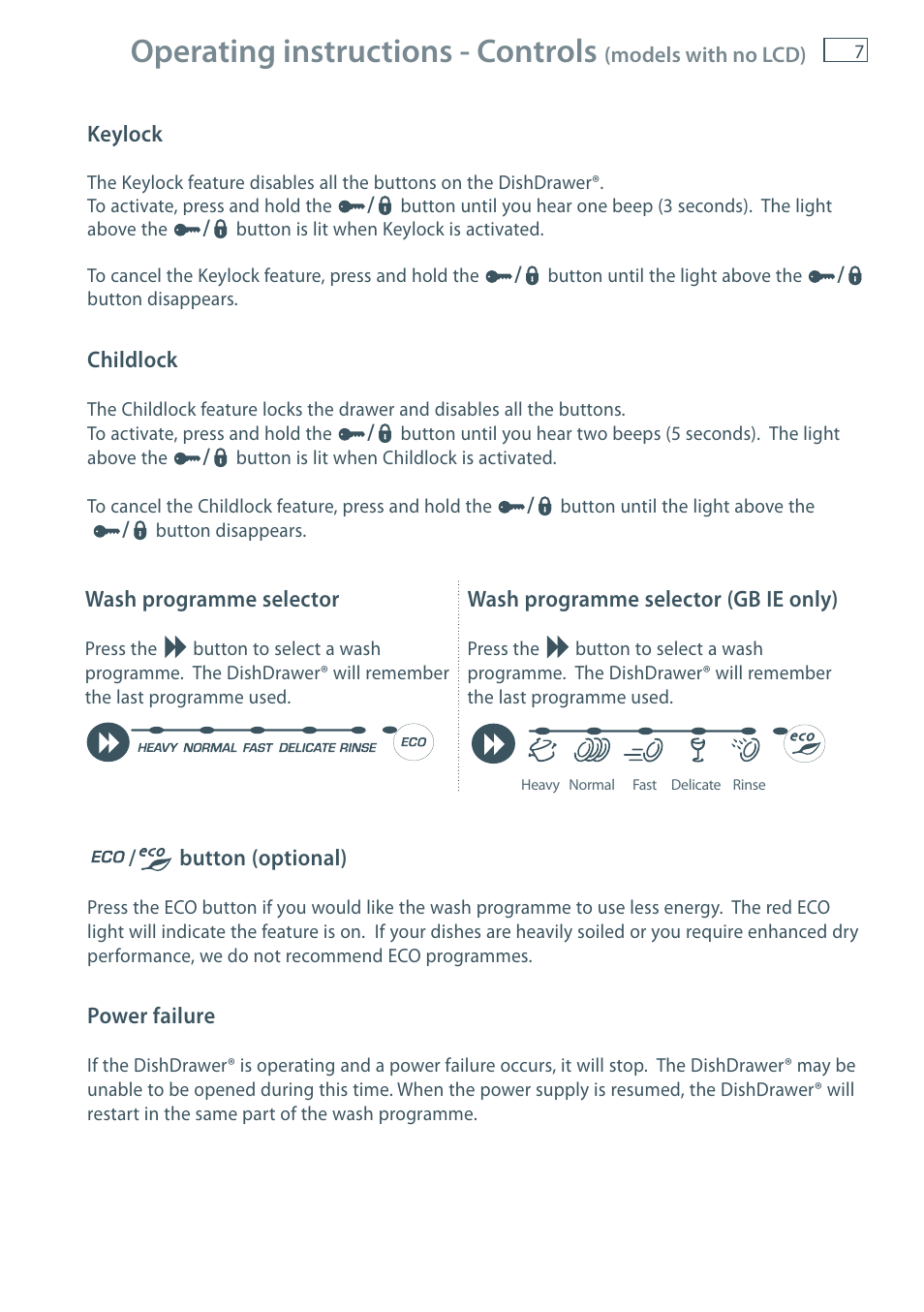 Operating instructions - controls | Fisher & Paykel DD60 User Manual | Page 9 / 48