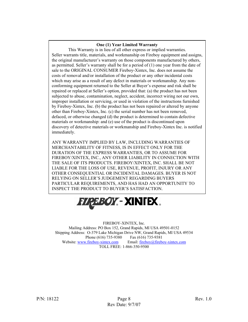 Fireboy- Xintex, LTD S-2A User Manual | Page 8 / 9