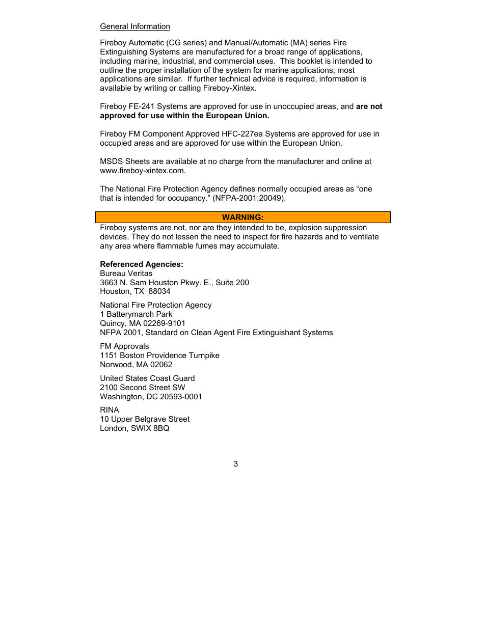 Fireboy- Xintex, LTD MA2 FE-241 User Manual | Page 3 / 18