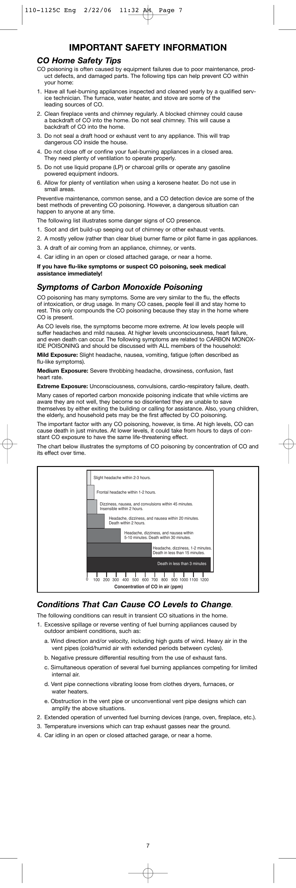 Important safety information, Co home safety tips, Symptoms of carbon monoxide poisoning | Conditions that can cause co levels to change | Firex SERIES 10000 User Manual | Page 7 / 8