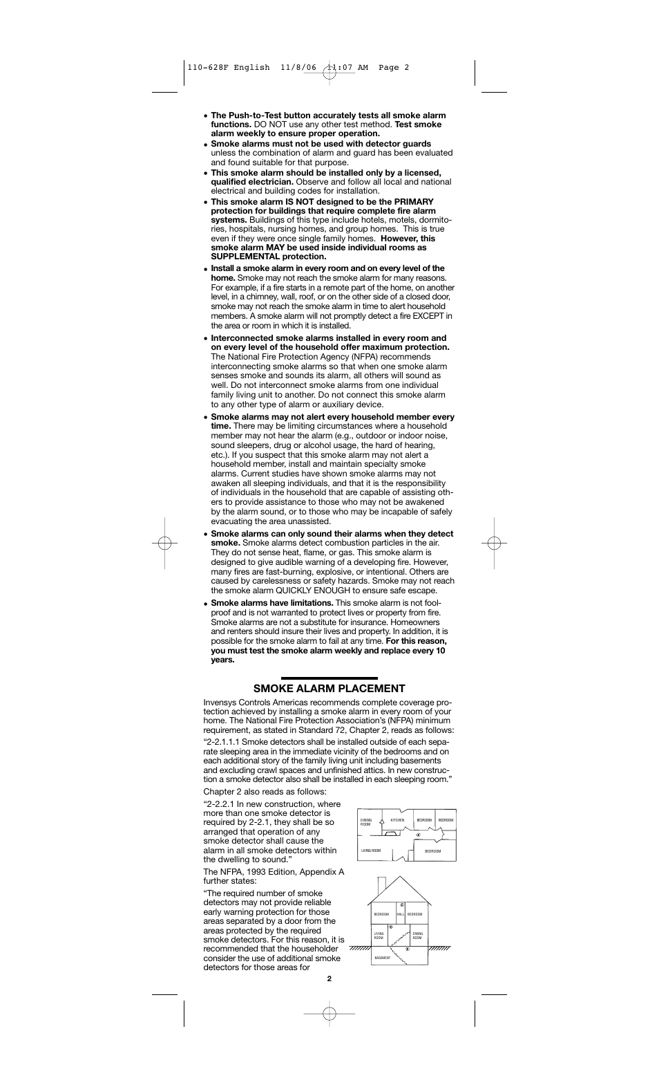 Smoke alarm placement | Firex FADC User Manual | Page 2 / 8