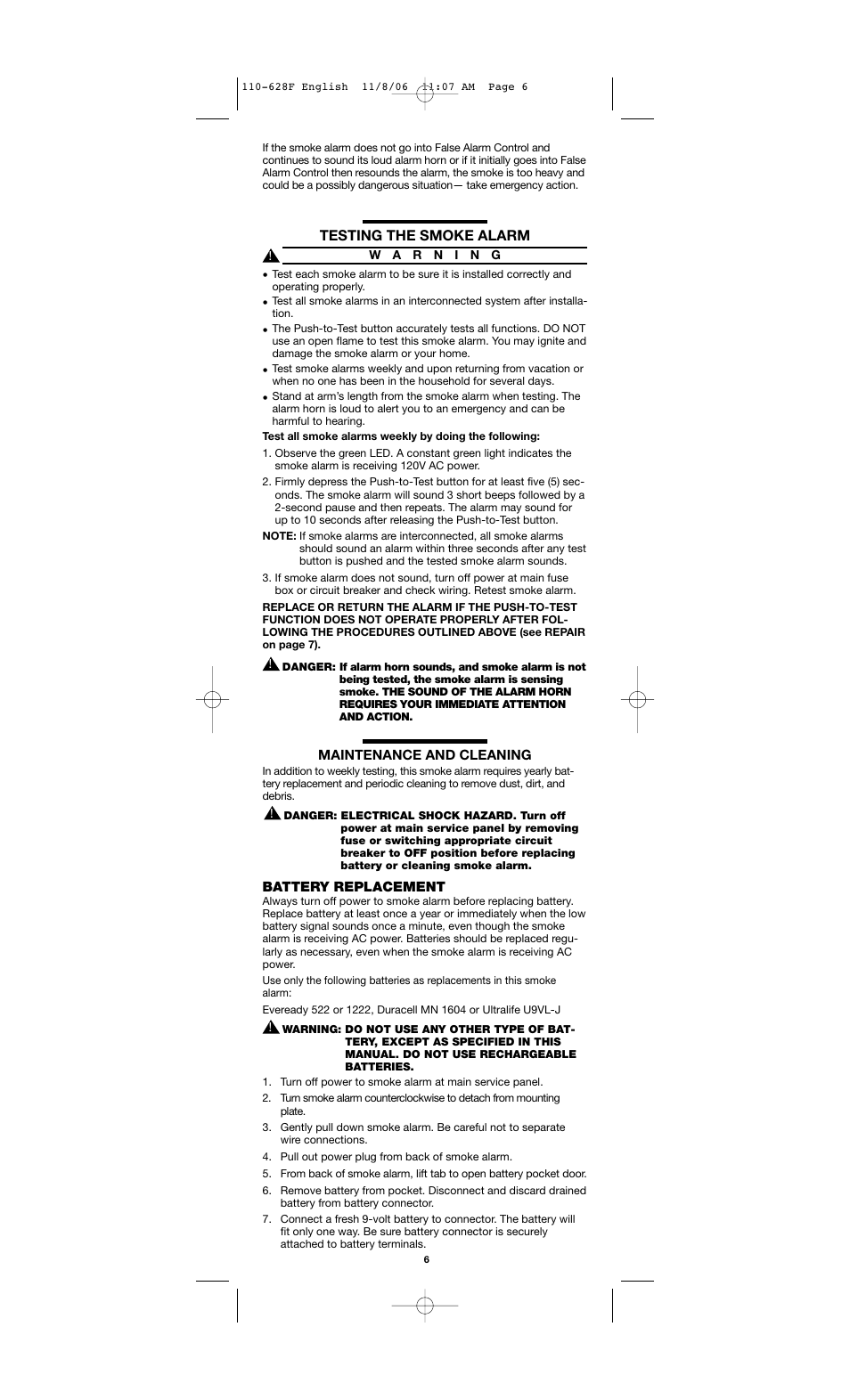 Testing the smoke alarm | Firex FADC User Manual | Page 6 / 8