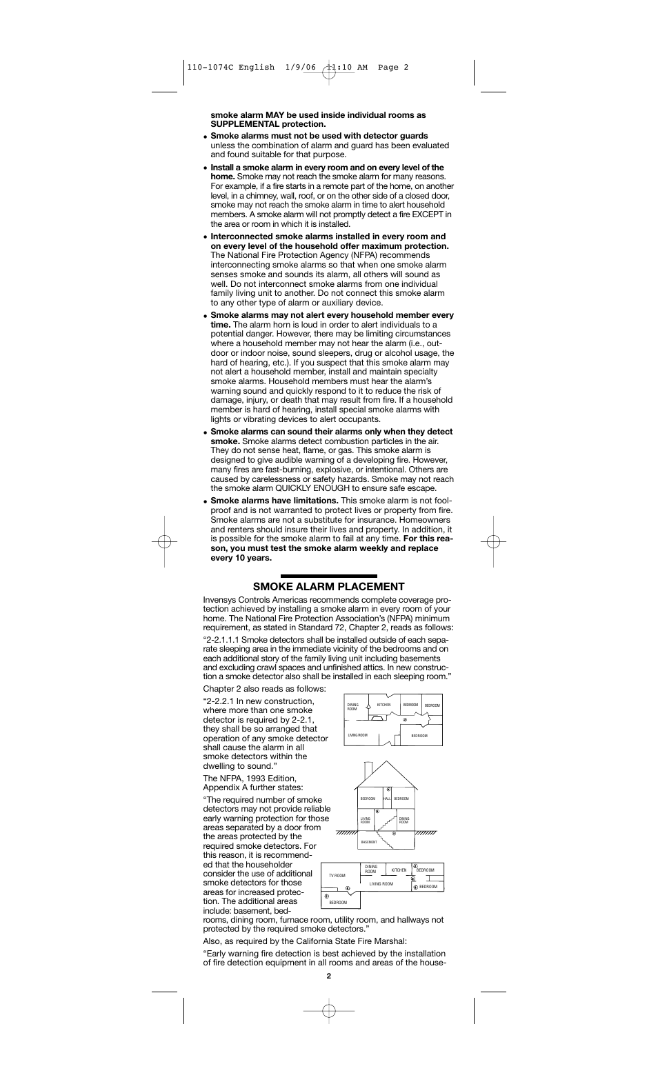 Smoke alarm placement | Firex AD User Manual | Page 2 / 8