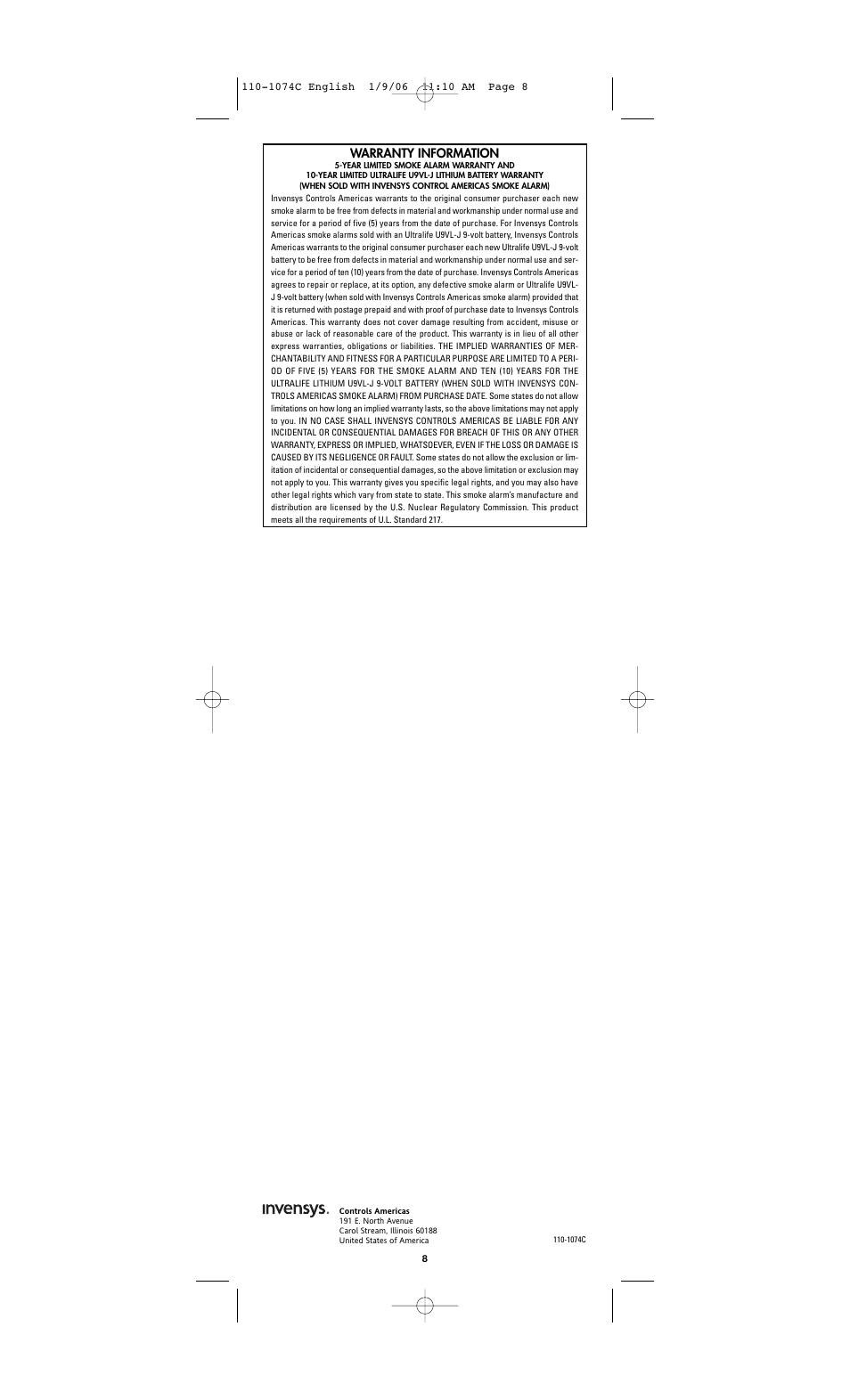 Warranty information | Firex AD User Manual | Page 8 / 8