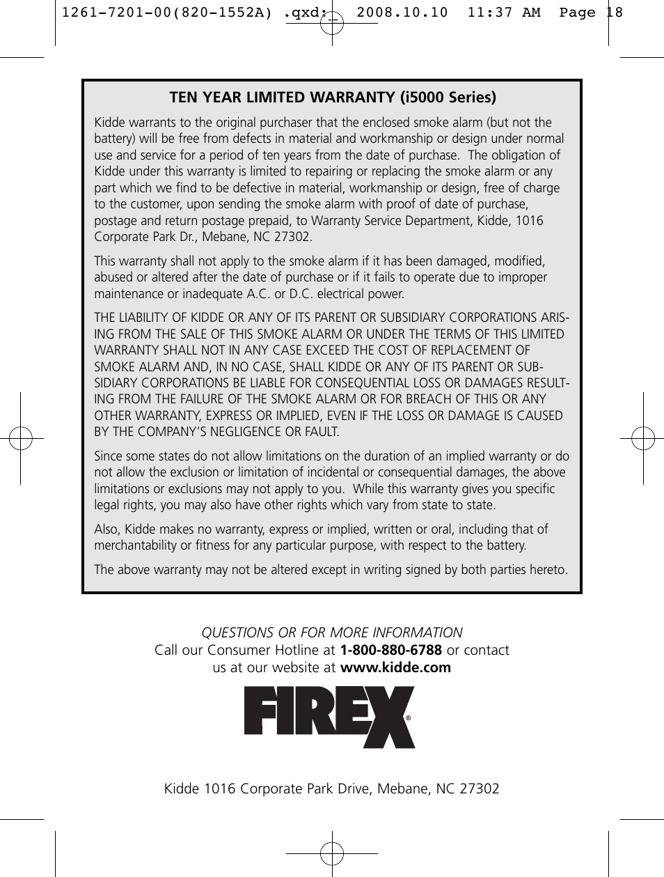 Firex Smoke Alarm i4618 User Manual | Page 18 / 18