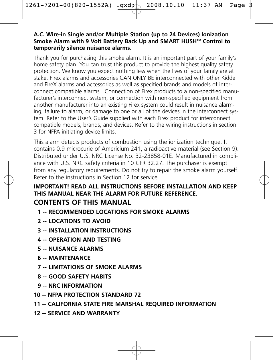 Contents of this manual | Firex Smoke Alarm i4618 User Manual | Page 3 / 18