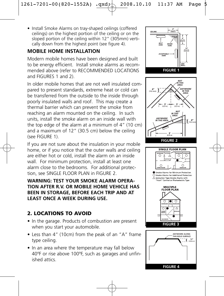 Mobile home installation, Locations to avoid | Firex Smoke Alarm i4618 User Manual | Page 5 / 18