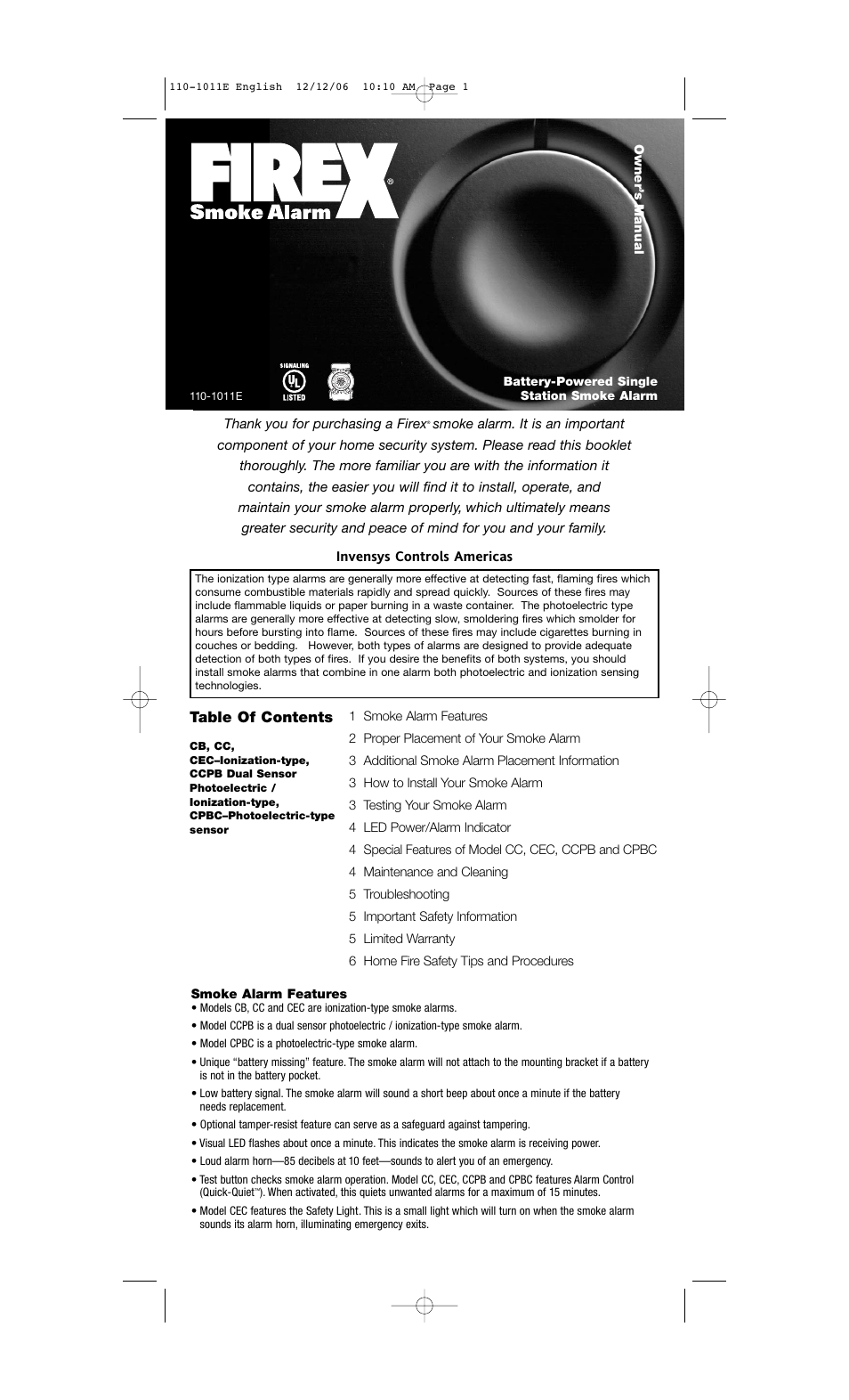 Firex 110-1011E User Manual | 6 pages