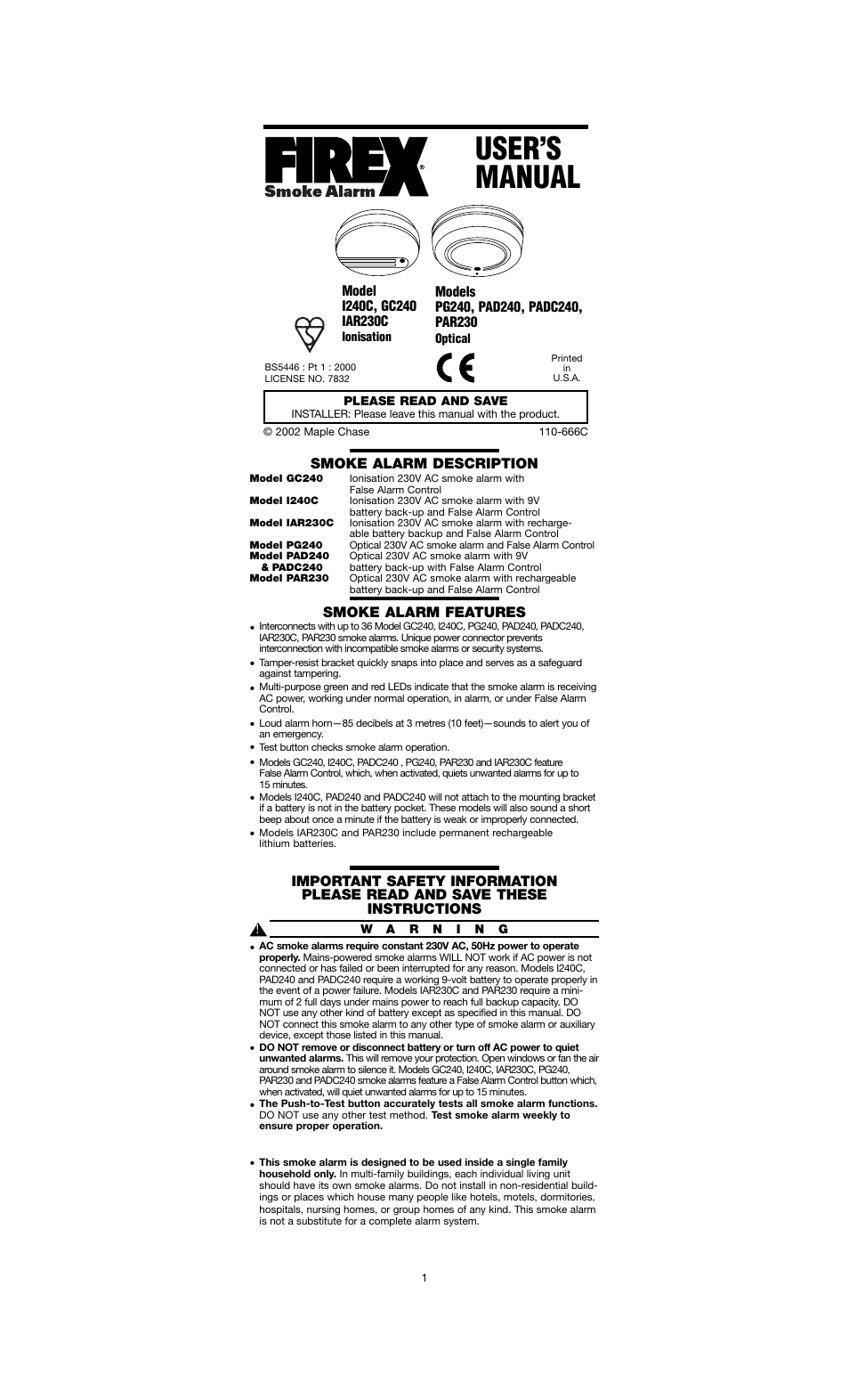 Firex I240C User Manual | 8 pages