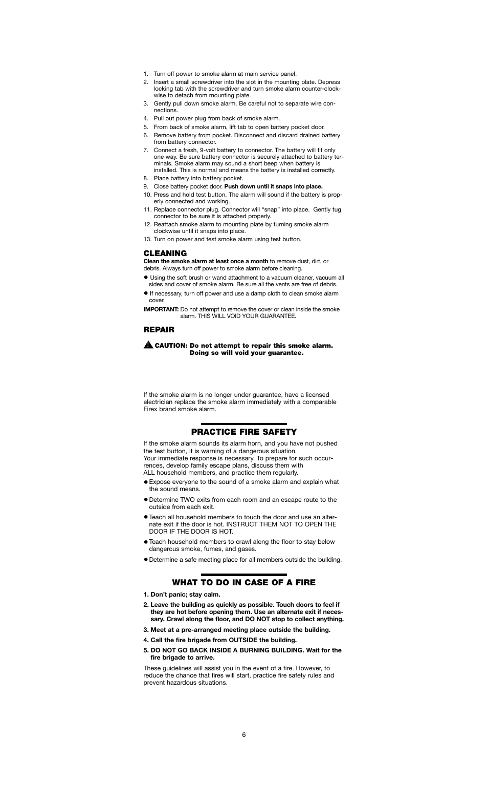 Practice fire safety, What to do in case of a fire | Firex I240C User Manual | Page 6 / 8