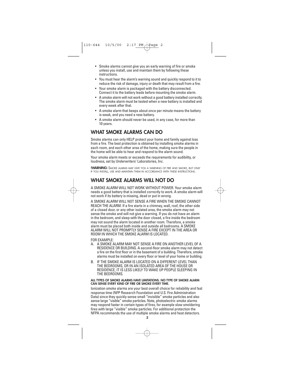 What smoke alarms can do, What smoke alarms will not do | Firex Model C User Manual | Page 2 / 12