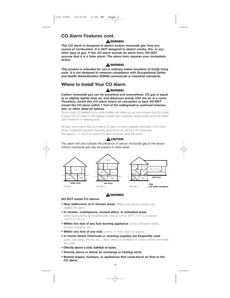 Co alarm features cont, Where to install your co alarm | Firex COQ6 User Manual | Page 3 / 8