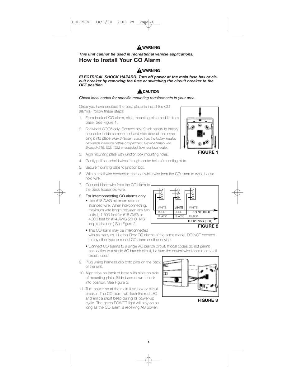 How to install your co alarm | Firex COQ6 User Manual | Page 4 / 8