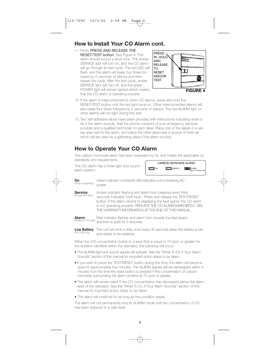 How to install your co alarm cont, How to operate your co alarm, Figure 4 | Firex COQ6 User Manual | Page 5 / 8