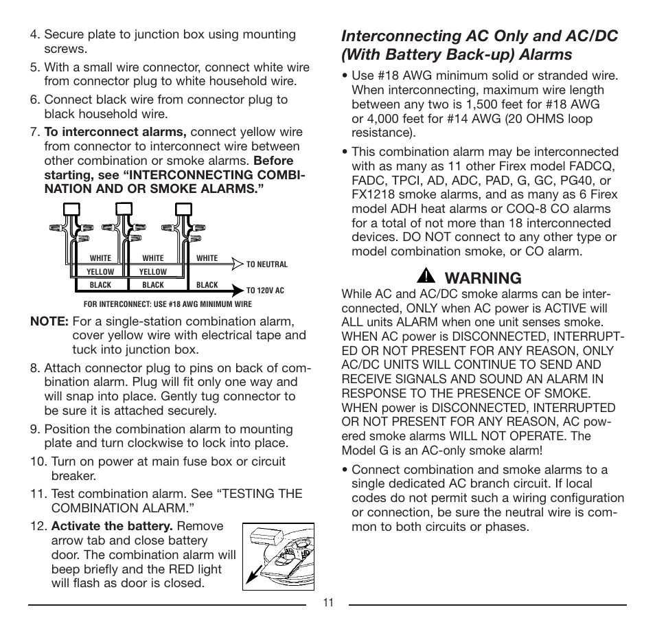 Warning | Firex FADCQ User Manual | Page 11 / 32