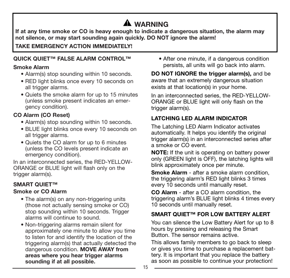 Warning | Firex FADCQ User Manual | Page 15 / 32