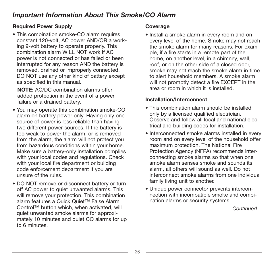 Important information about this smoke/co alarm | Firex FADCQ User Manual | Page 26 / 32