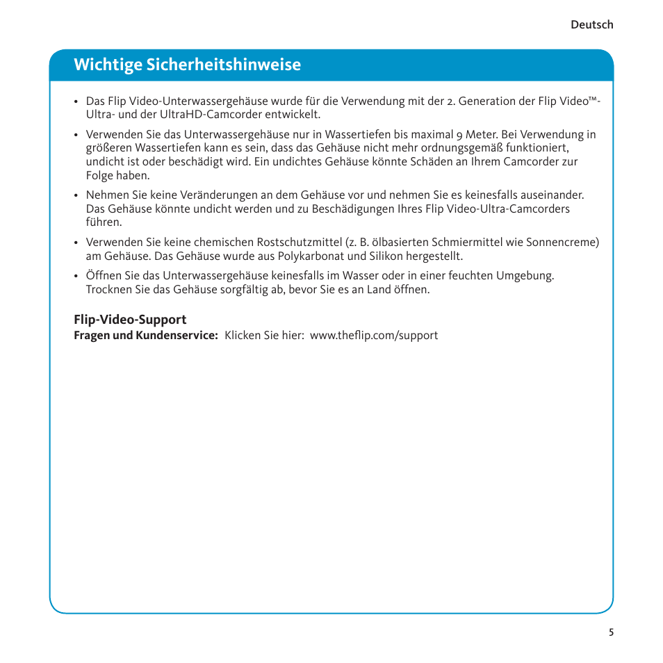 Wichtige sicherheitshinweise | Flip Video Underwater Case User Manual | Page 7 / 12