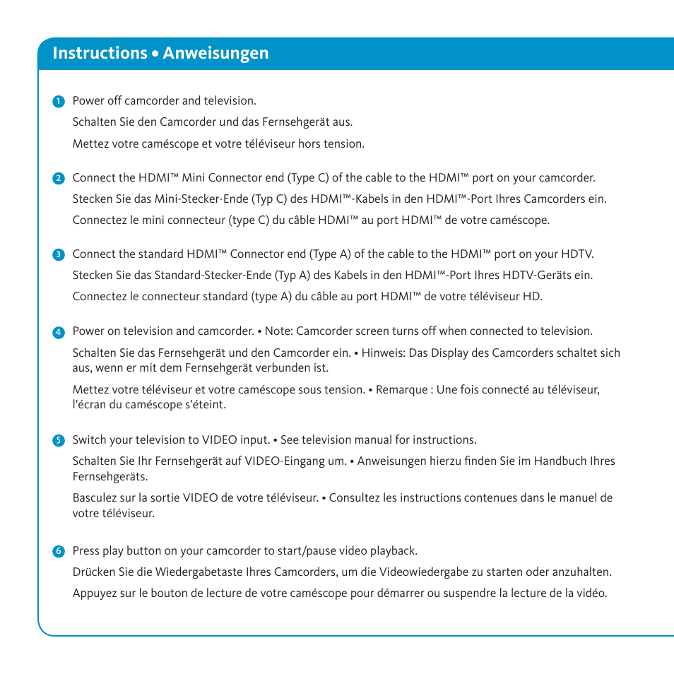 Instructions • anweisungen | Flip Video HDM Cables User Manual | Page 2 / 4