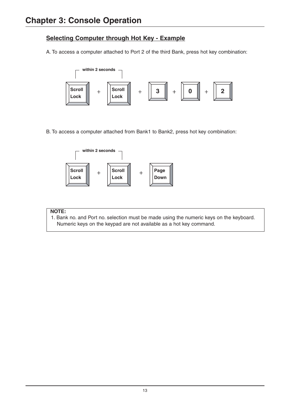 Chapter 3: console operation, Selecting computer through hot key - example | Freedom9 KVM-08P User Manual | Page 16 / 24