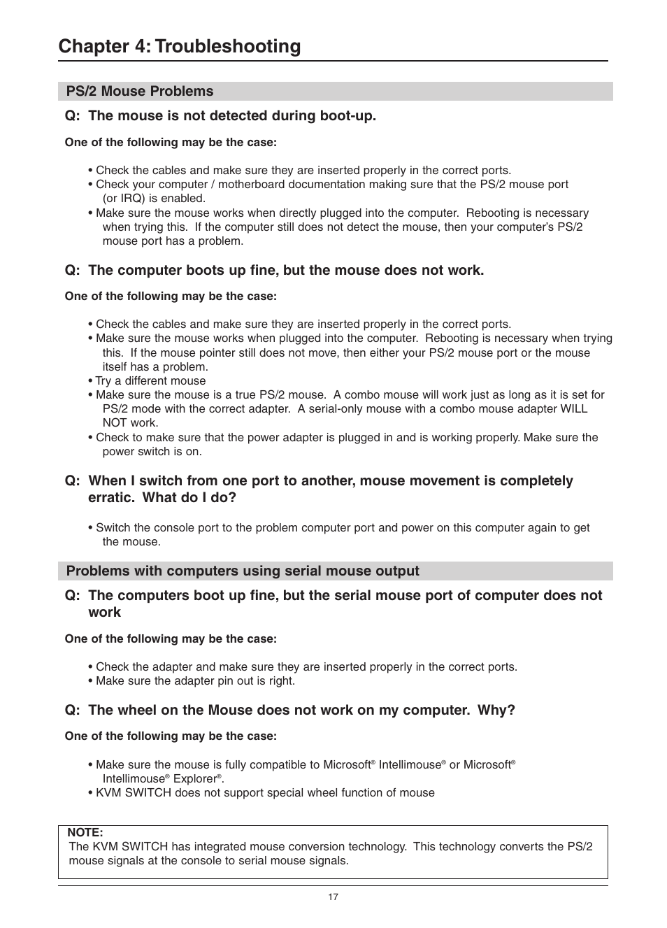 Chapter 4: troubleshooting | Freedom9 KVM-08P User Manual | Page 20 / 24