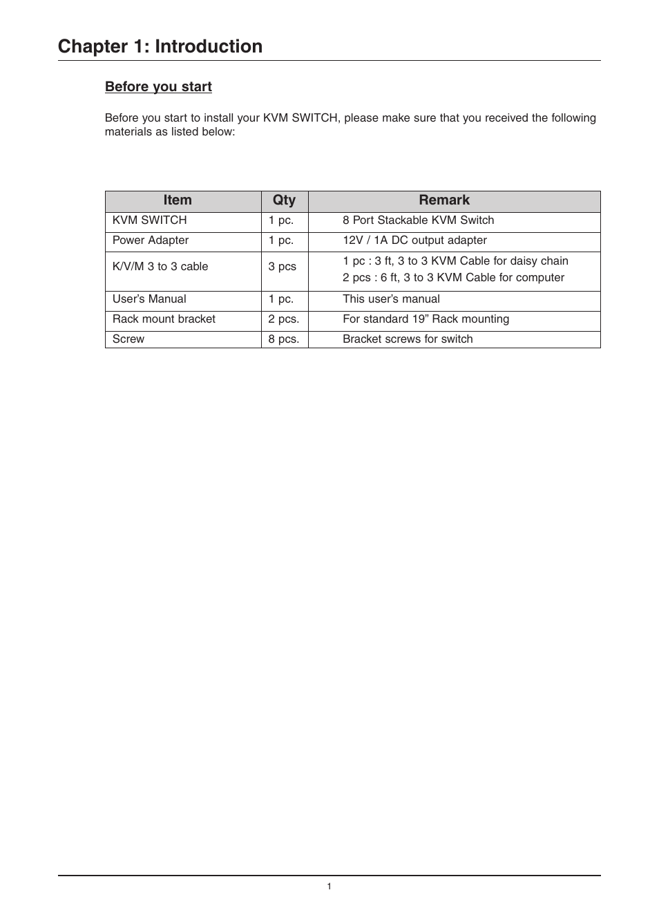 Chapter 1: introduction | Freedom9 KVM-08P User Manual | Page 4 / 24