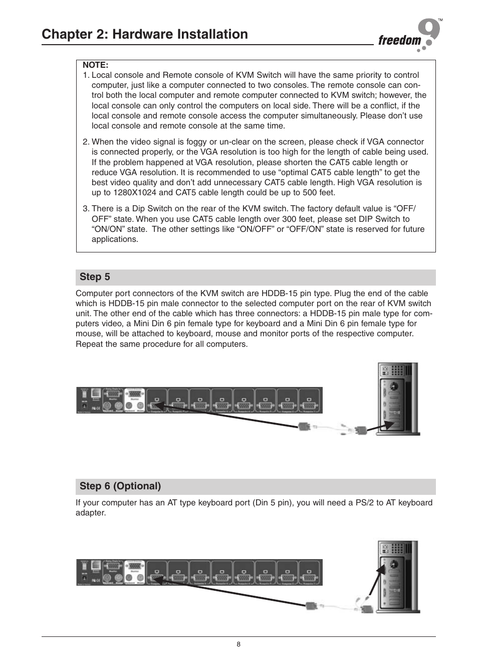 Chapter 2: hardware installation | Freedom9 KVM-08H User Manual | Page 11 / 24