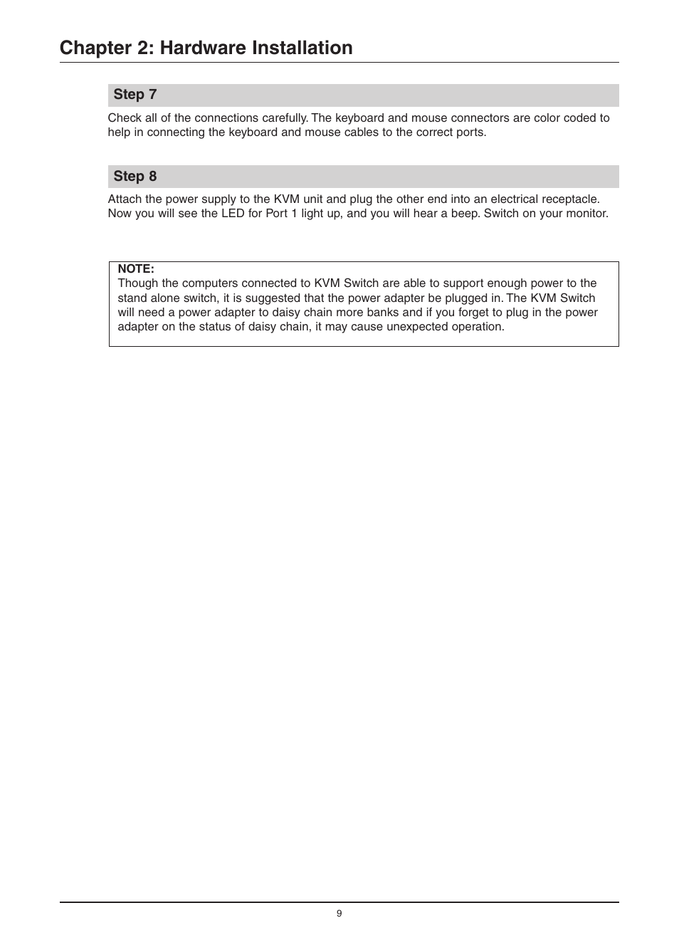 Chapter 2: hardware installation | Freedom9 KVM-08H User Manual | Page 12 / 24