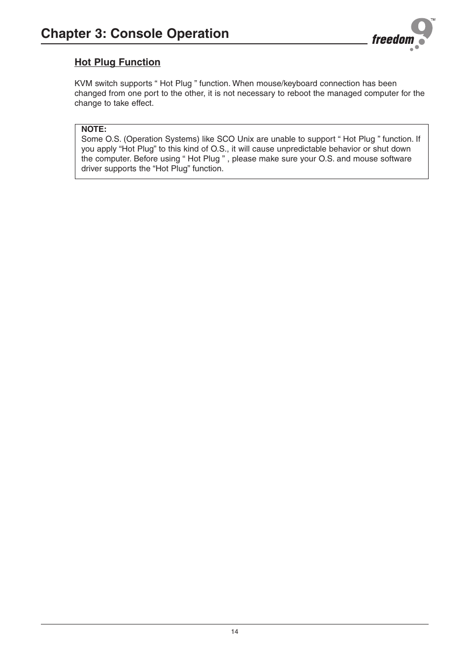Chapter 3: console operation | Freedom9 KVM-08H User Manual | Page 17 / 24
