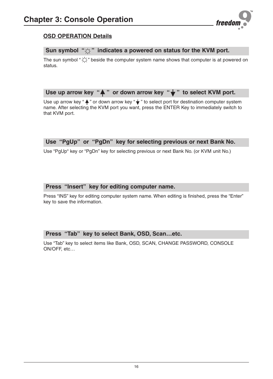 Chapter 3: console operation | Freedom9 KVM-08H User Manual | Page 19 / 24