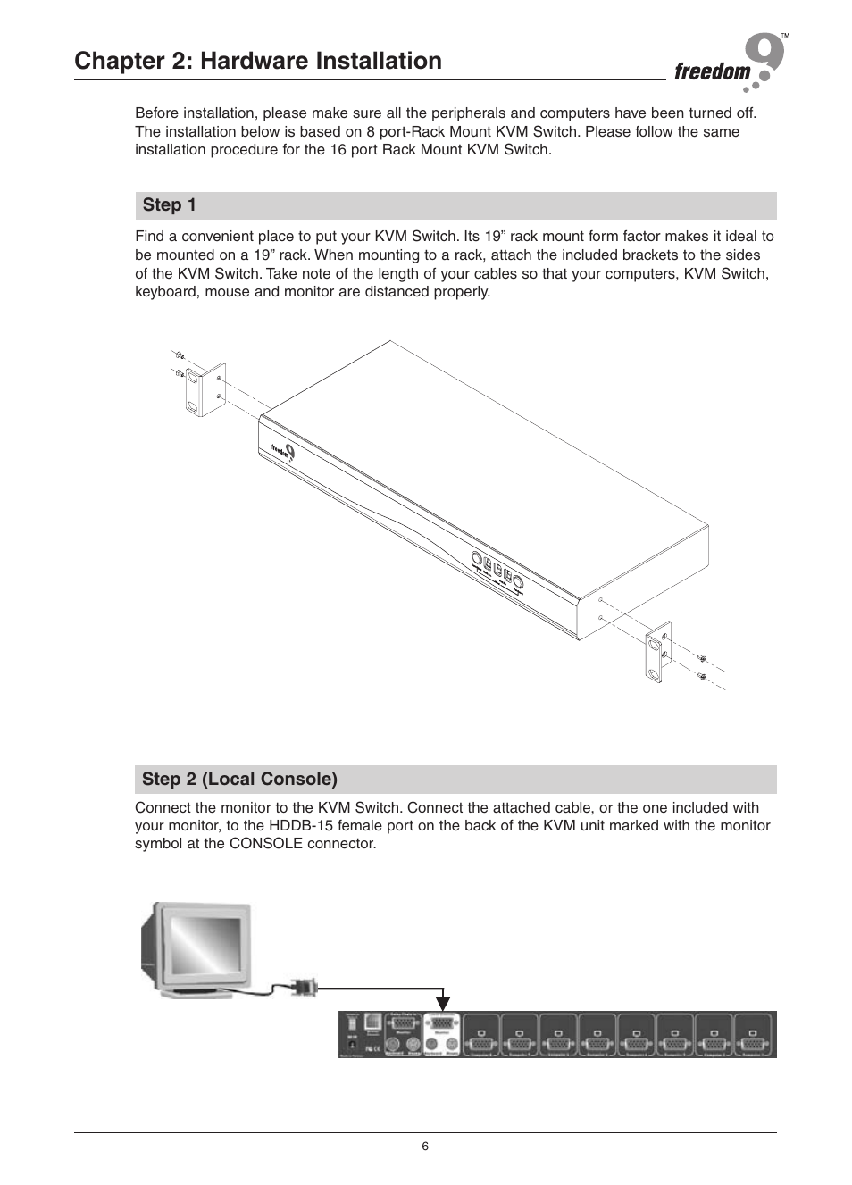 Chapter 2: hardware installation | Freedom9 KVM-08H User Manual | Page 9 / 24