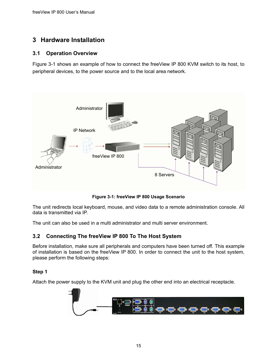 3 hardware installation, 1 operation overview, Hardware installation | Peration, Verview, Onnecting, He free, Ystem, Figure 3-1: freeview ip 800 usage scenario | Freedom9 IP 800 User Manual | Page 17 / 79