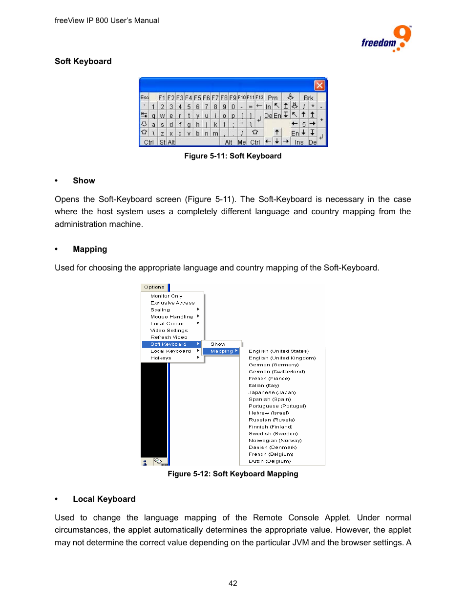 Figure 5-11: soft keyboard, Figure 5-12: soft keyboard mapping | Freedom9 IP 800 User Manual | Page 44 / 79