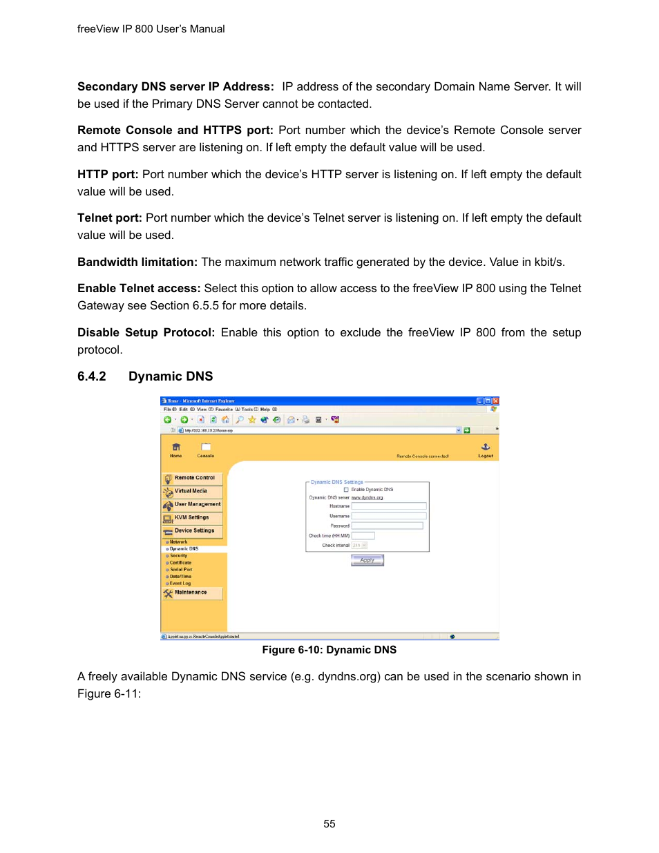 Figure 6-10: dynamic dns | Freedom9 IP 800 User Manual | Page 57 / 79