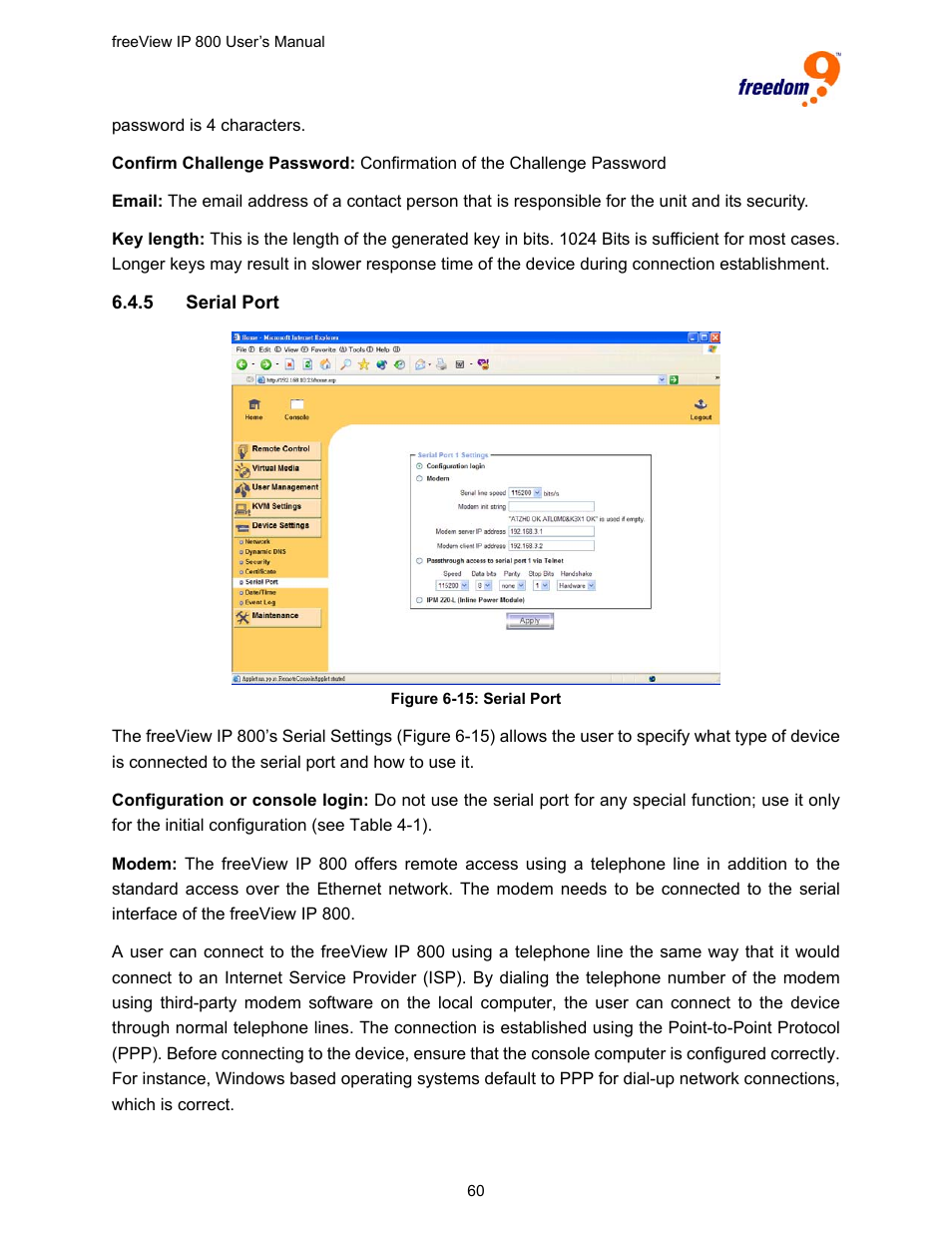 Figure 6-15: serial port | Freedom9 IP 800 User Manual | Page 62 / 79