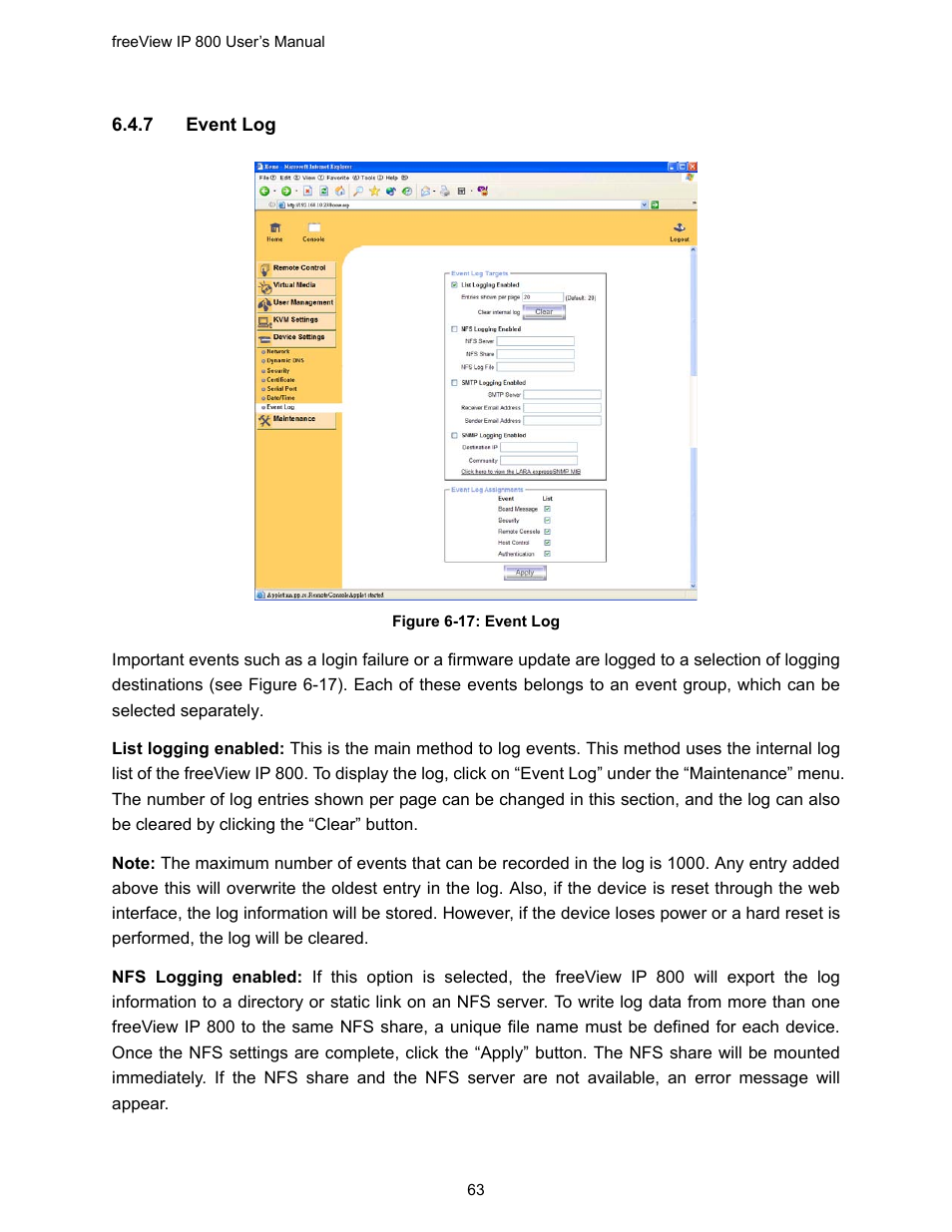 Figure 6-17: event log | Freedom9 IP 800 User Manual | Page 65 / 79