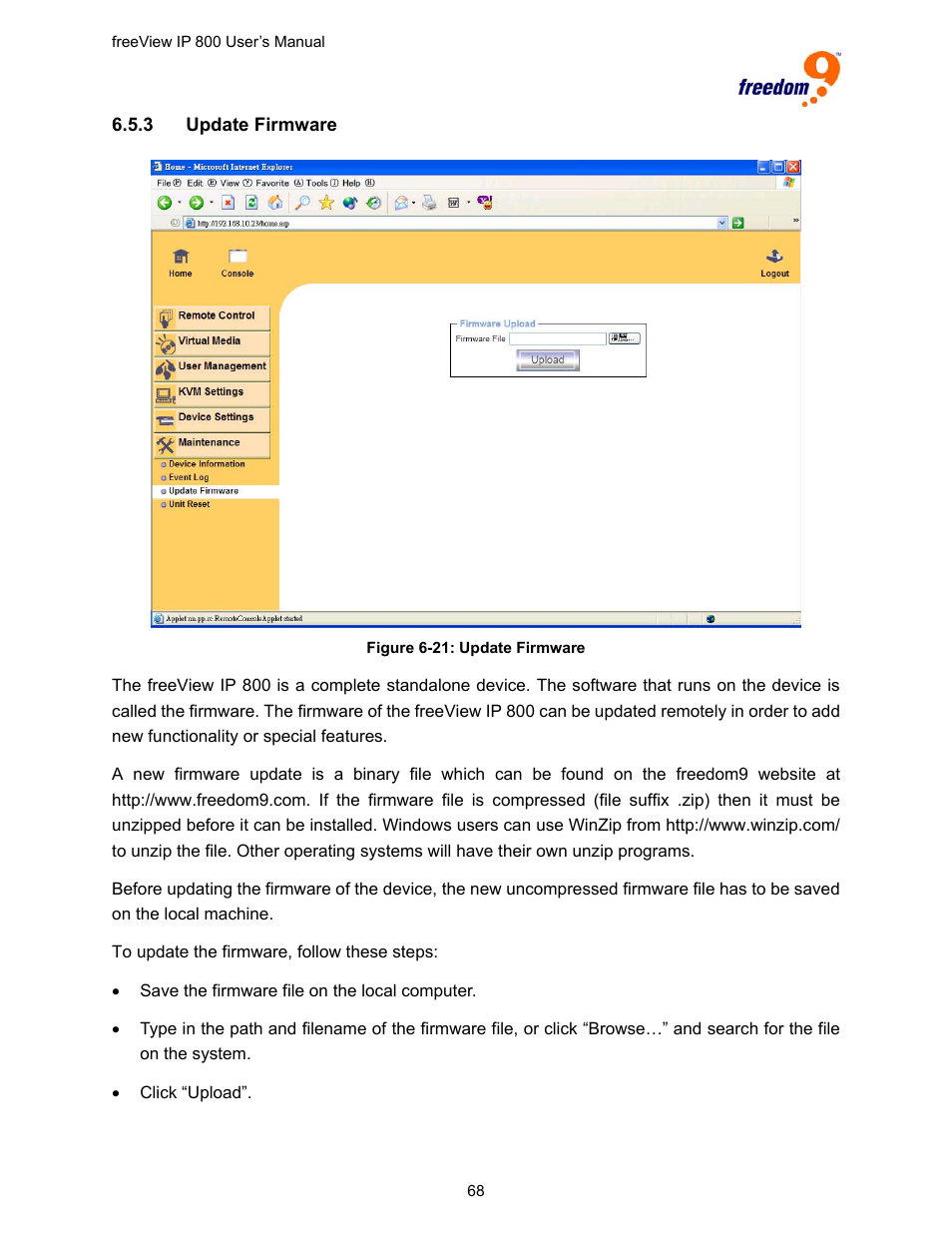 Figure 6-21: update firmware | Freedom9 IP 800 User Manual | Page 70 / 79