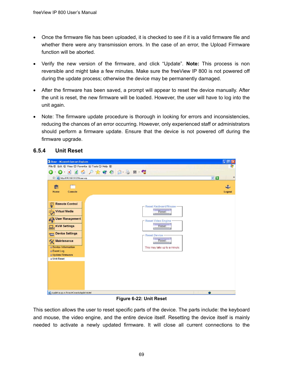 Figure 6-22: unit reset | Freedom9 IP 800 User Manual | Page 71 / 79