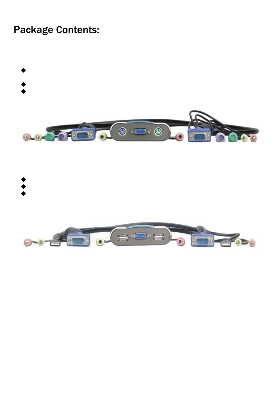 The kvm-02 series comes in 2 models, Kvm-02p, Kvm-02u | Package contents | Freedom9 KVM-02 User Manual | Page 2 / 9