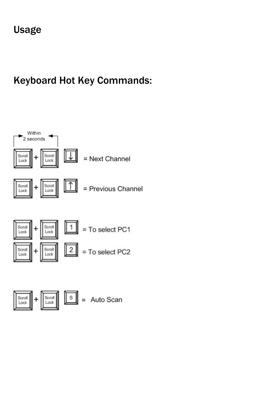Usage, Keyboard hot key commands | Freedom9 KVM-02 User Manual | Page 7 / 9