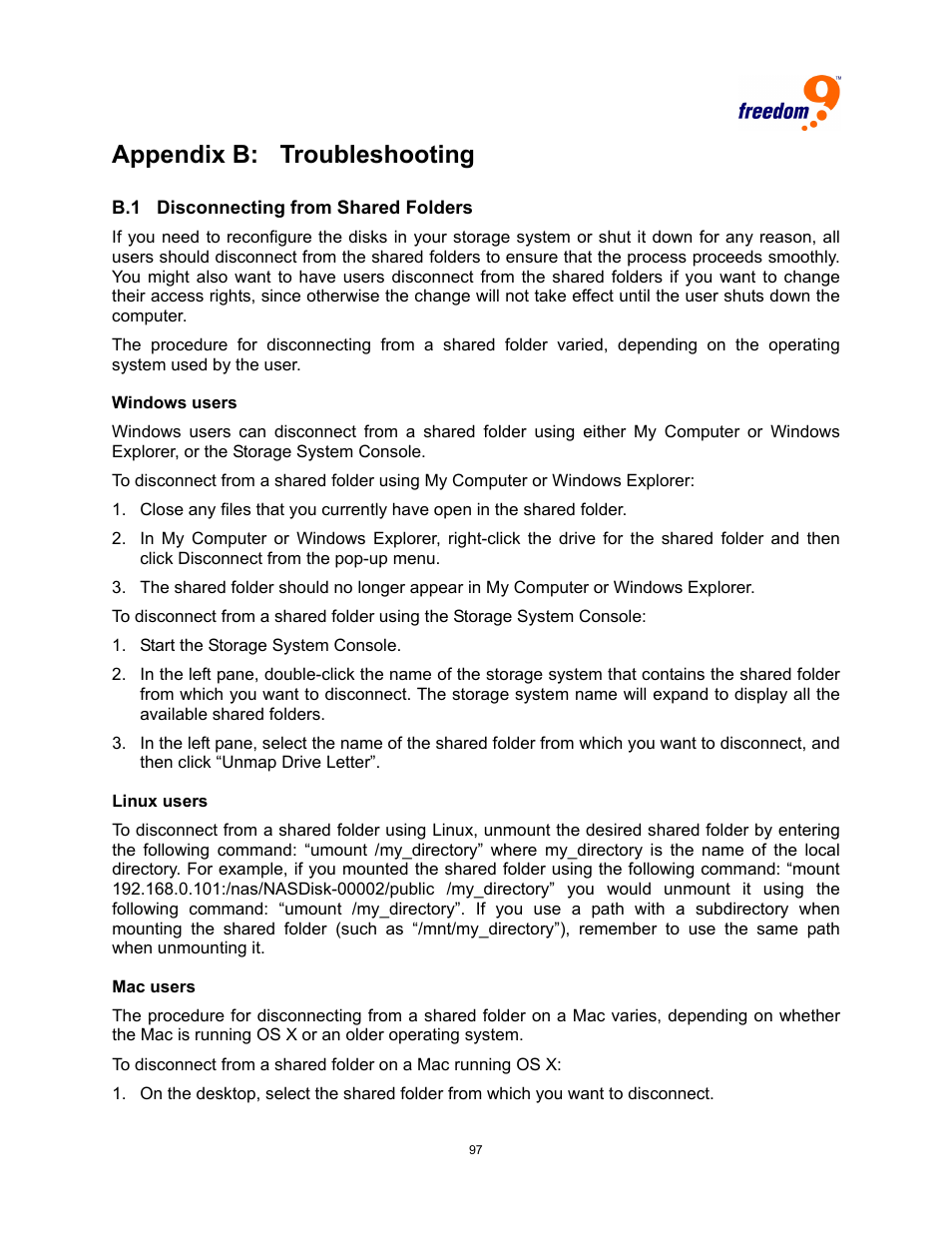 Appendix b: troubleshooting | Freedom9 4020 User Manual | Page 104 / 112