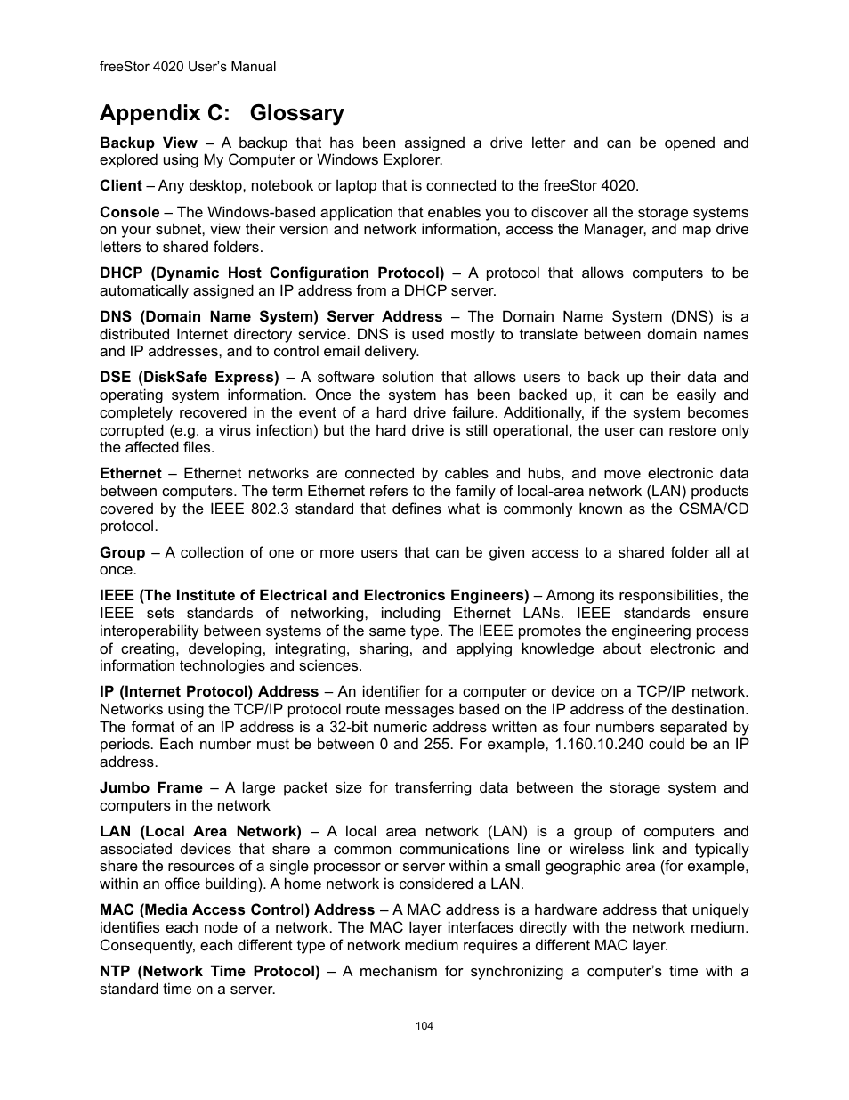 Appendix c: glossary | Freedom9 4020 User Manual | Page 111 / 112