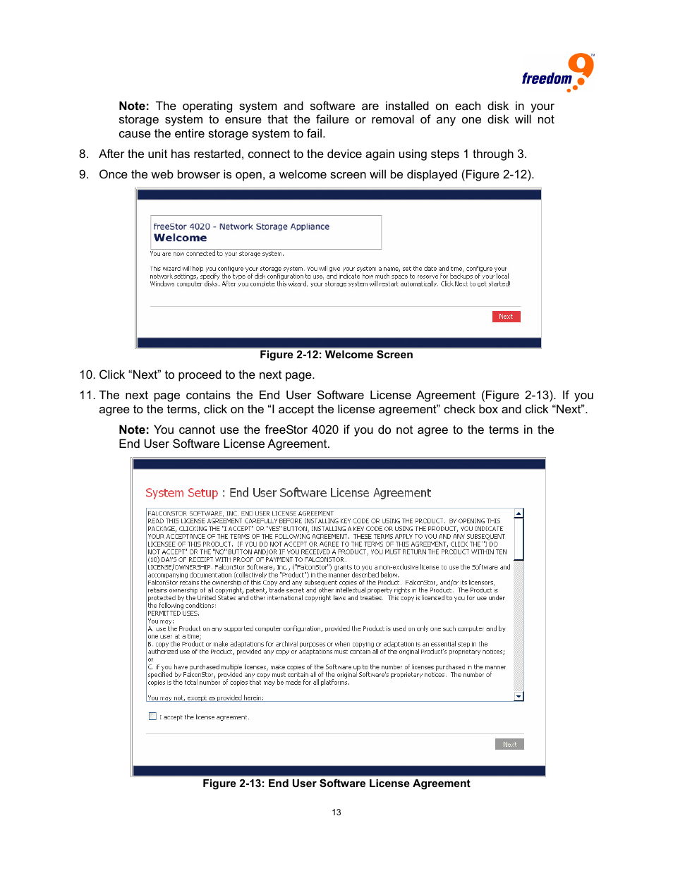 Igure, Elcome, Creen | Oftware, Icense, Greement | Freedom9 4020 User Manual | Page 20 / 112