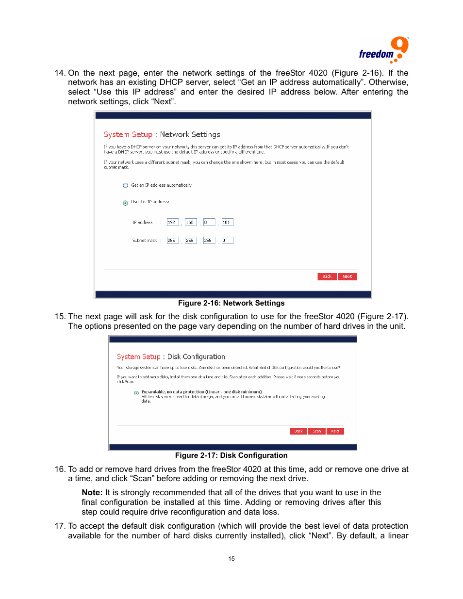 Igure, Etwork, Ettings | Onfiguration | Freedom9 4020 User Manual | Page 22 / 112