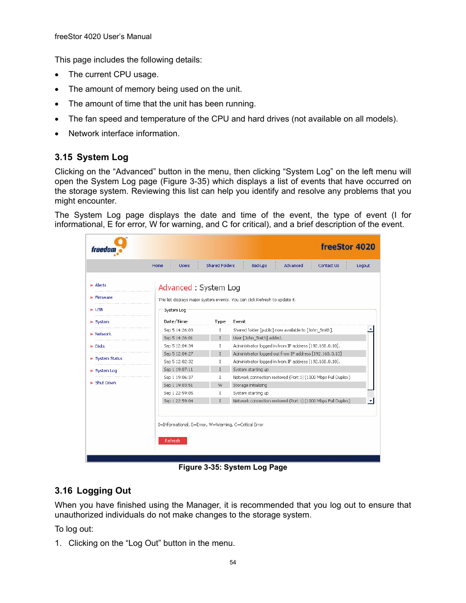 15 s, Ystem, 16 l | Ogging, Igure | Freedom9 4020 User Manual | Page 61 / 112