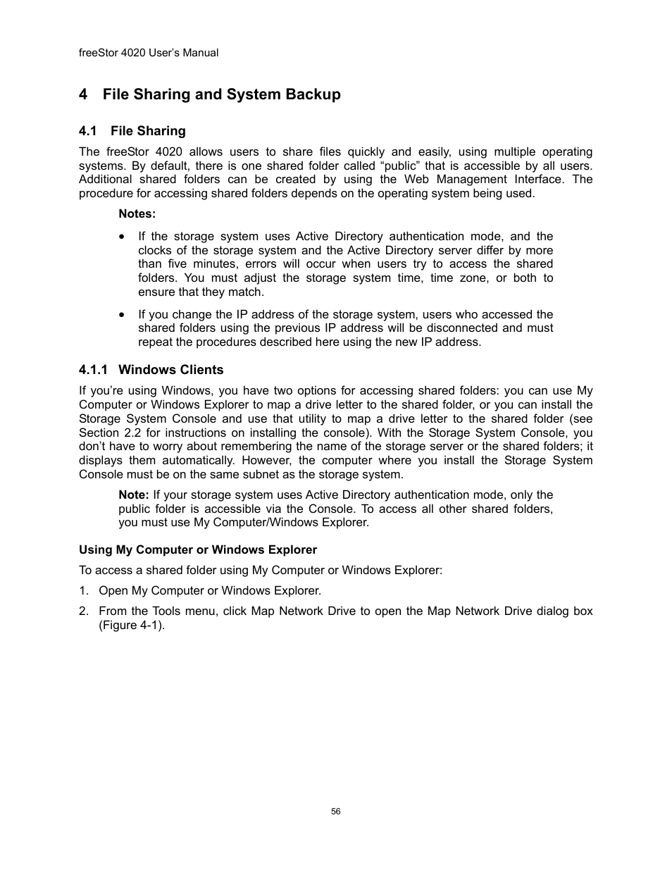 File sharing and system backup, Haring, Indows | Lients, 4 file sharing and system backup | Freedom9 4020 User Manual | Page 63 / 112