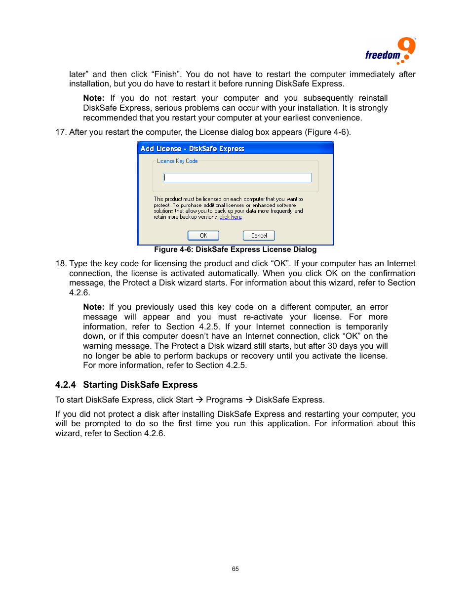 Tarting, Xpress, Igure | Icense, Ialog | Freedom9 4020 User Manual | Page 72 / 112
