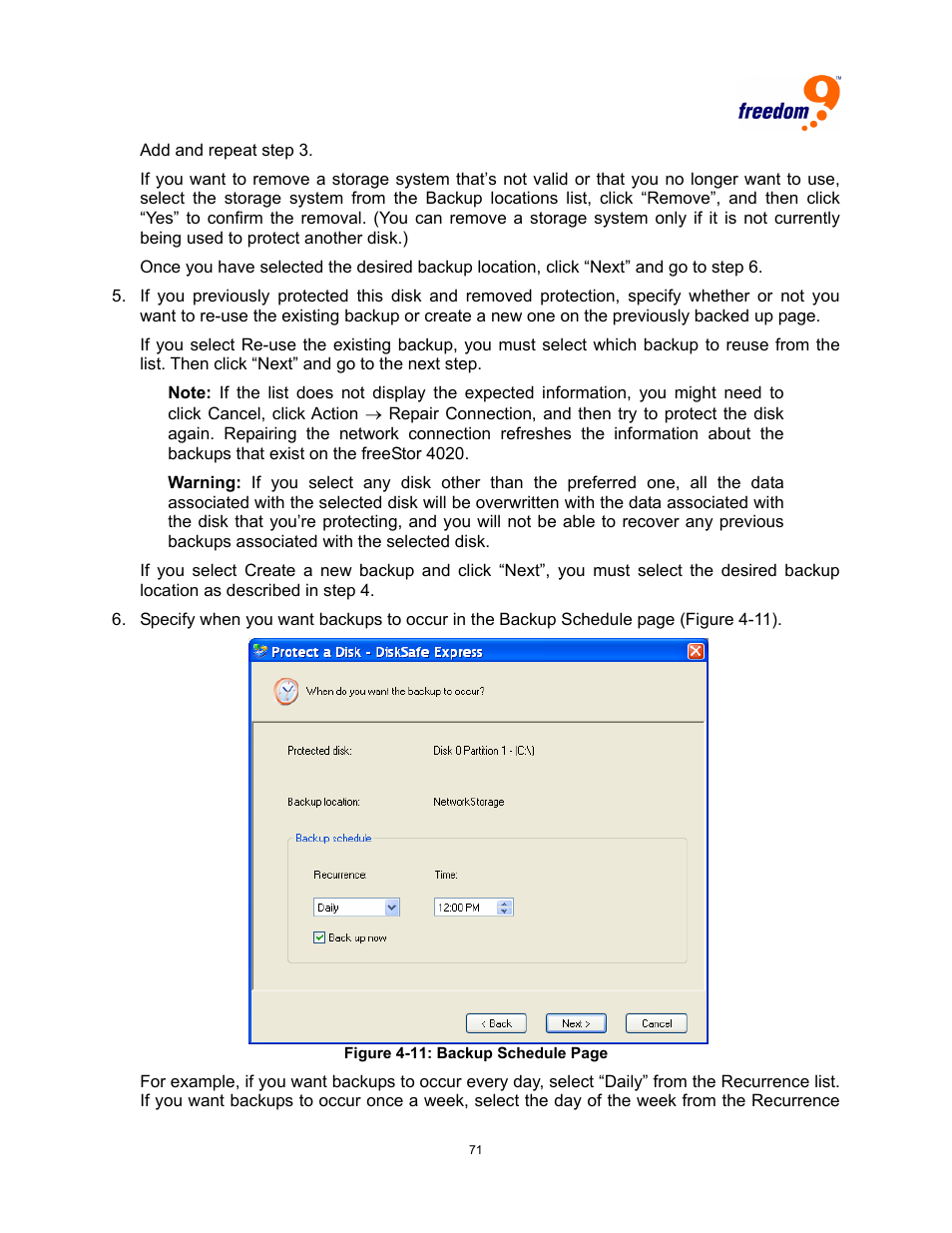 Igure, Ackup, Chedule | Freedom9 4020 User Manual | Page 78 / 112