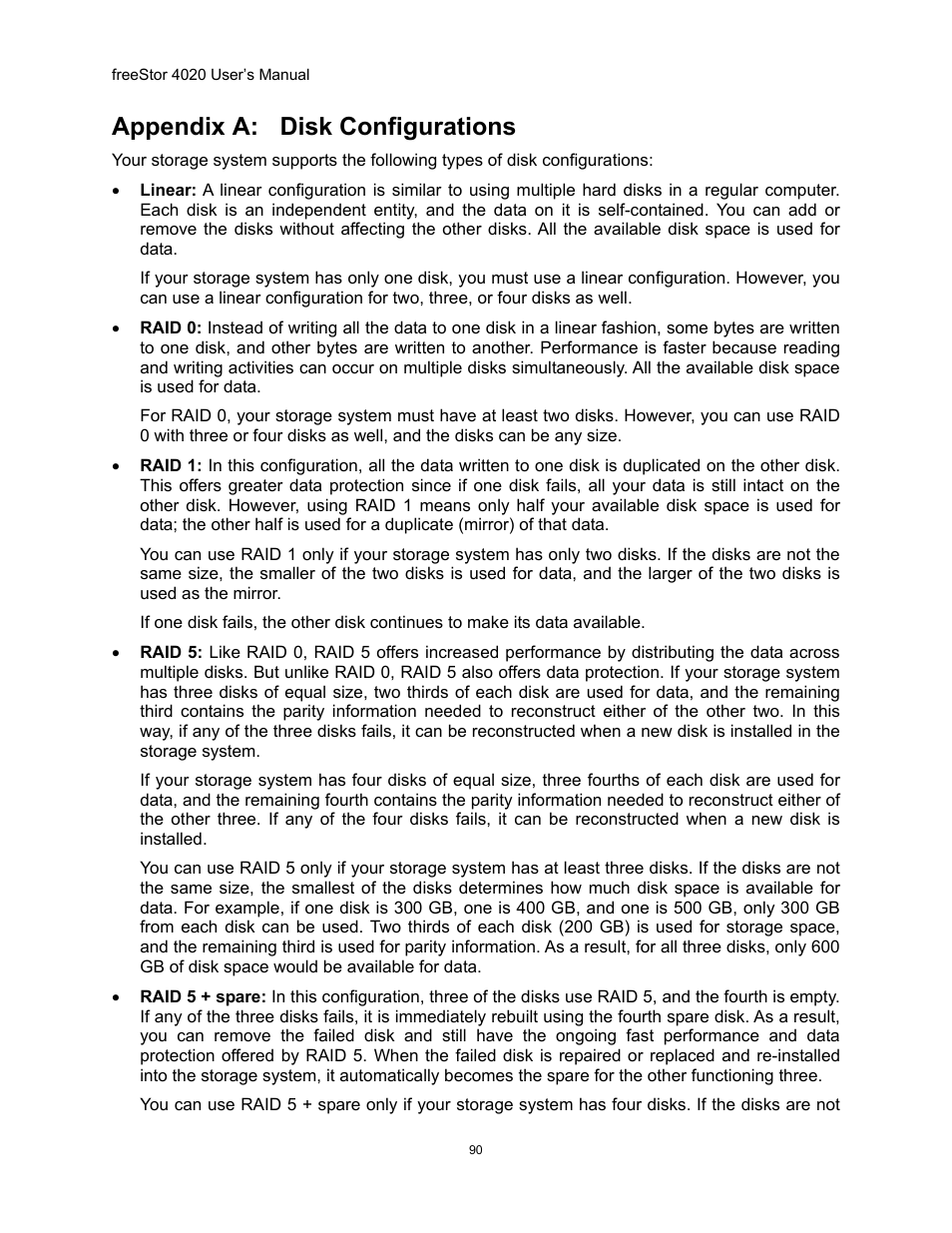 Appendix a: disk configurations | Freedom9 4020 User Manual | Page 97 / 112
